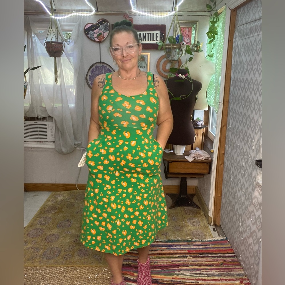 Tabitha Brown Green Orange & Yellow Floral MIDI Dress Size XXSmall